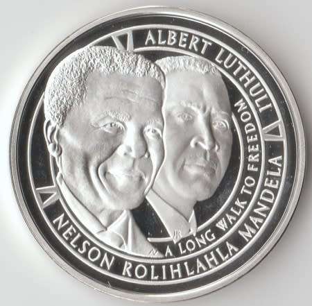 MINT OF NORWAY MANDELA AND LUTHULI RIVONIA TRIAL 1 OZ PROOF SILVER MEDALLION