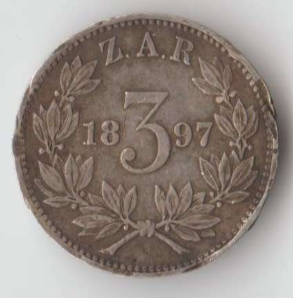 1897 ZAR 3d THREE PENCE SILVER COIN