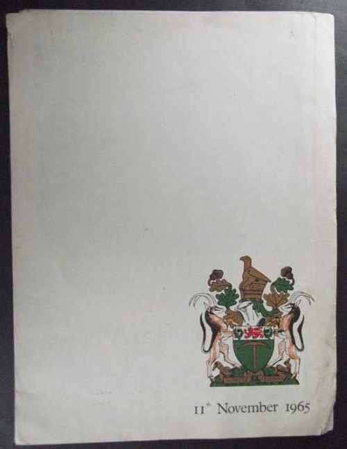1965 RHODESIA UDI PROCLAMATION FOLDER - 4 PAGES