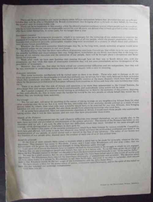 1965 RHODESIA UDI PROCLAMATION FOLDER - 4 PAGES