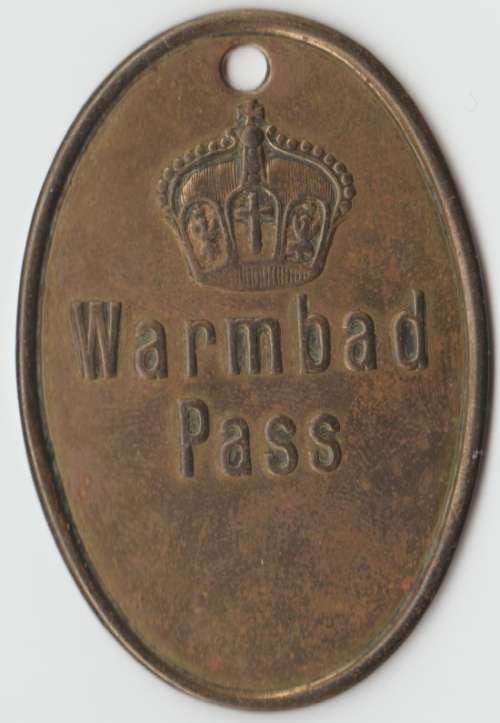 CIRCA 1909 GERMAN SOUTH WEST AFRICA SWA NATIVE PASS TOKEN WARMBAD - FOR PINKX