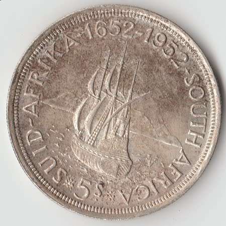 1952 UNION OF SOUTH AFRICA 5 SHILLINGS SILVER CROWN COIN