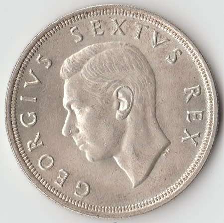 1952 UNION OF SOUTH AFRICA 5 SHILLINGS SILVER CROWN COIN