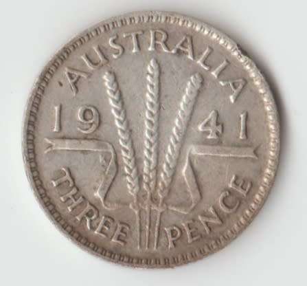 1941 AUSTRALIA THREE PENCE SILVER COIN
