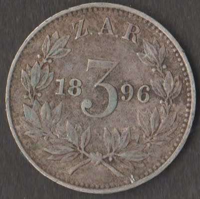 1896 ZAR THREE PENCE SILVER COIN