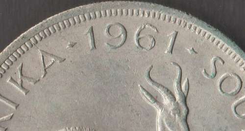 1961 SOUTH AFRICA 50 CENTS SILVER COIN-`CRACKED DIE`