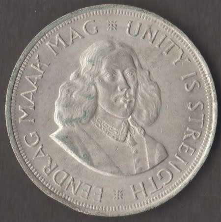 1961 SOUTH AFRICA 50 CENTS SILVER COIN-`CRACKED DIE`