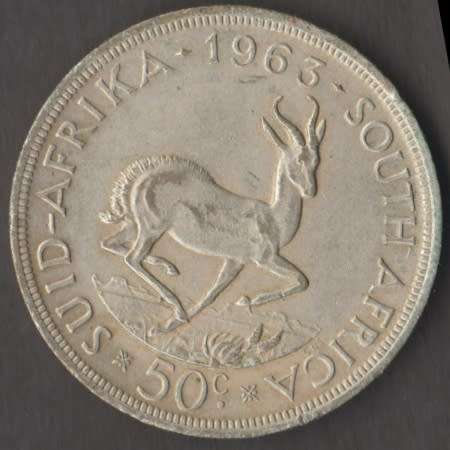 1963 SOUTH AFRICA 50 CENTS SILVER COIN