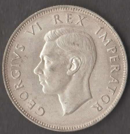 1940 UNION OF SOUTH AFRICA 2 1/2 SHILLINGS SILVER HALF CROWN COIN