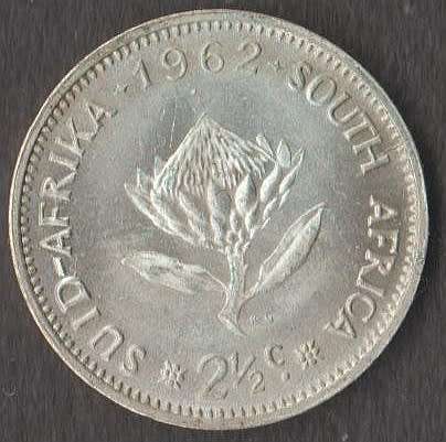 1962 SOUTH AFRICA  2 1/2 CENT SILVER COIN - 8745 MINTED