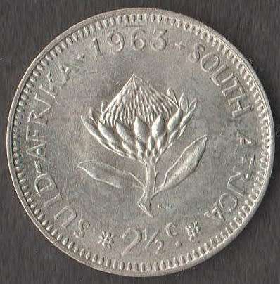 1963 SOUTH AFRICA  2 1/2 CENT SILVER COIN