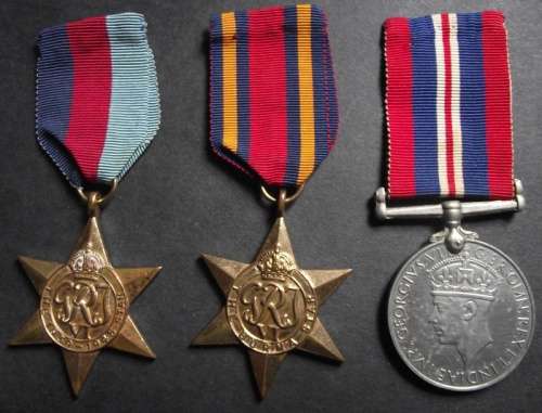 WORLD WAR 2 GROUP OF 3 FULL SIZE MEDALS NAMED TO A MAN IN THE MERCHANT NAVY Incl BURMA STAR