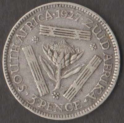 1926, 1927 & 1928 UNION OF SOUTH AFRICA 3 PENCE TICKEYS