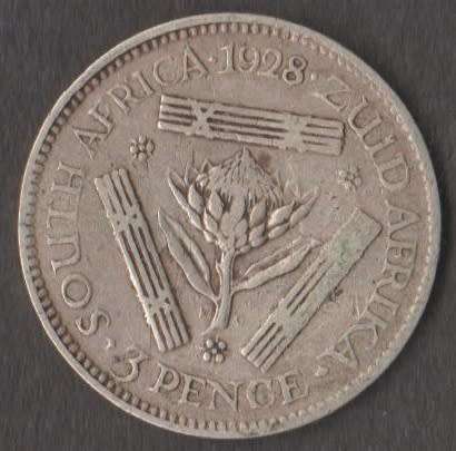 1926, 1927 & 1928 UNION OF SOUTH AFRICA 3 PENCE TICKEYS