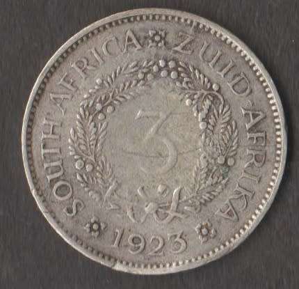 1923,1924 & 1925 UNION OF SOUTH AFRICA 3 PENCE TICKEYS