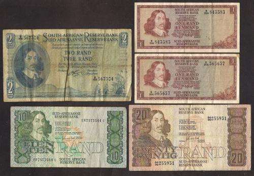 Great Lot of RSA Banknotes RISSIK, TW De JONGH & G De KOCK to R20