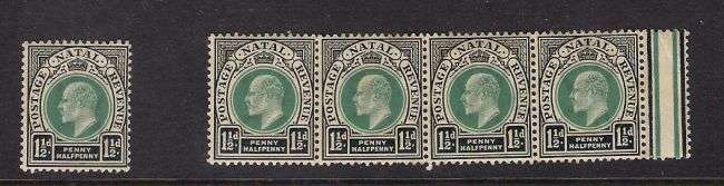 NATAL KEVII 1 1/2d STRIP of 4 plus Single MINT!!!