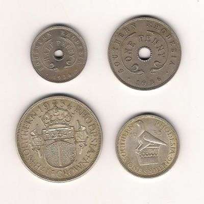 1934 Southern Rhodesia Half Crown 1935 1 Shilling 1936 Penny 1934 Half Penny EF-AU!