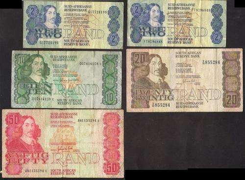 Rsa R 2 x 2, R 10, R20 & R50 GPC De Kock BANKNOTES!
