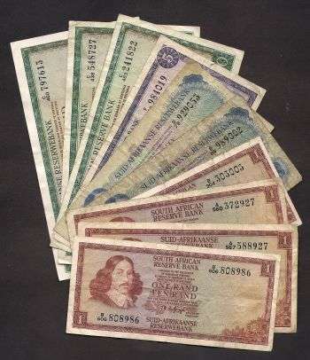 RSA R 1 x 4, R2 x2 , R5 x 1 , R 10 x3 TW DE JONGH BANKNOTES