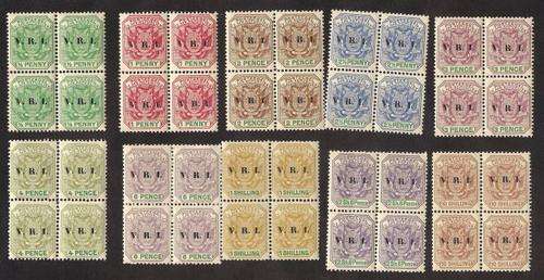 TRANSVAAL V.R.I OVERPRINT BLOCK 4 's x 10  UPTO 10 SHILLINGS!-Mint