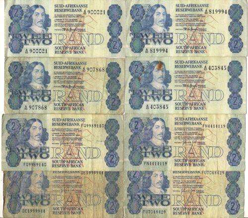 Rsa R2 x 8 TW DE JONGH(4) & G DE KOCK (4) BANKNOTES !