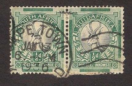 Union SA 1/2d Springbok ROTO Pair"MISSING LINES OF SHADING BETWEEN HORNS"Listed InUHB