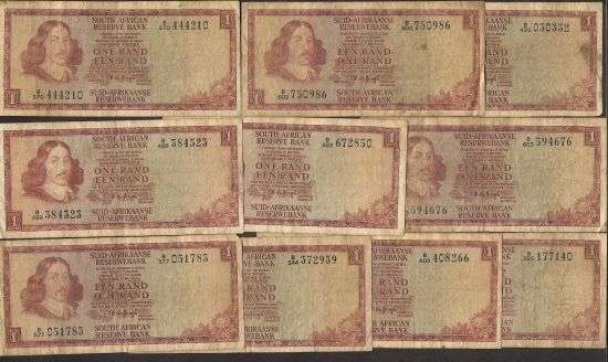 SOUTH AFRICA R1 x 10 TW De JONGH BANKNOTES