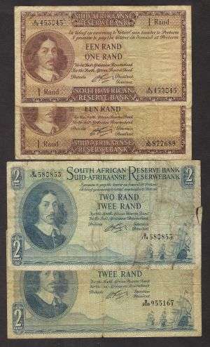 SOUTH AFRICA R1 x 2 & R 2 x 2 G RISSIK BANKNOTES !