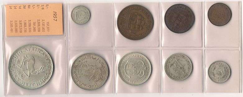 1957 Union South Africa COMPLETE COIN Set to HALF CROWN 2 1/2 Shillings