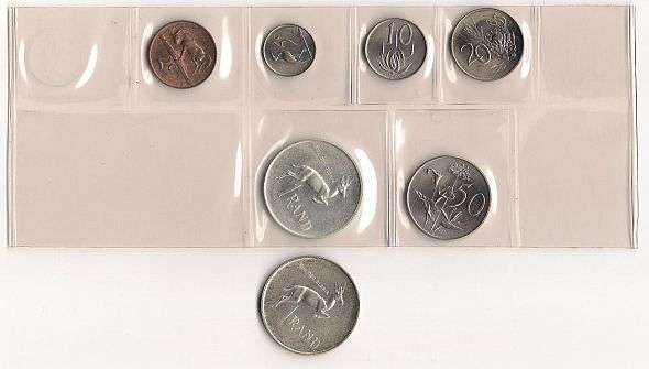 1965 Rsa 2c(Afr),5c(Afr),10c(Afr),20c(Eng),50c(Afrik),R1(Eng) PROOF Coins & R1(Eng) PROOF