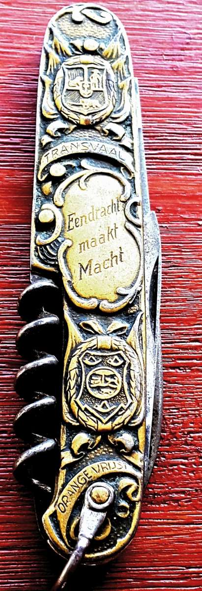 EENDRACHT MAAKT MACHT KRUGER DE WET POCKET KNIFE. CHARLES SCHLIEPER. ..SOLIGEN