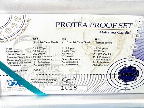 2008 PROTEA 24 CT GOLD PROOF SET. M GHANDI. please read..........