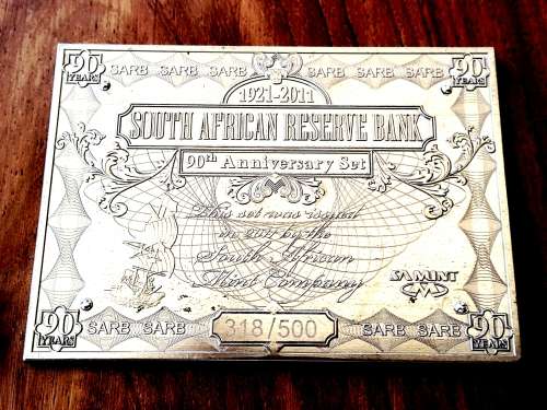 SA RESERVE BANK 90th ANNIVERSARY SET WITH 2 OZ 24 ct 100 POUND NOTE