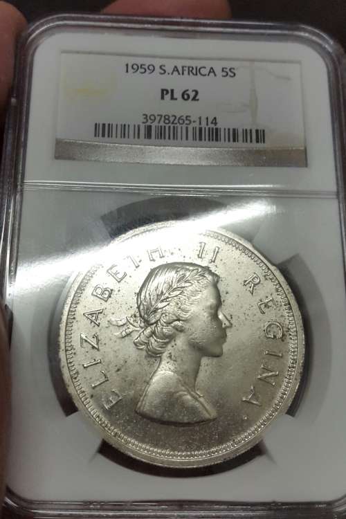 RARE 1959 SA UNION CROWN GRADED PL 62 BY NGC