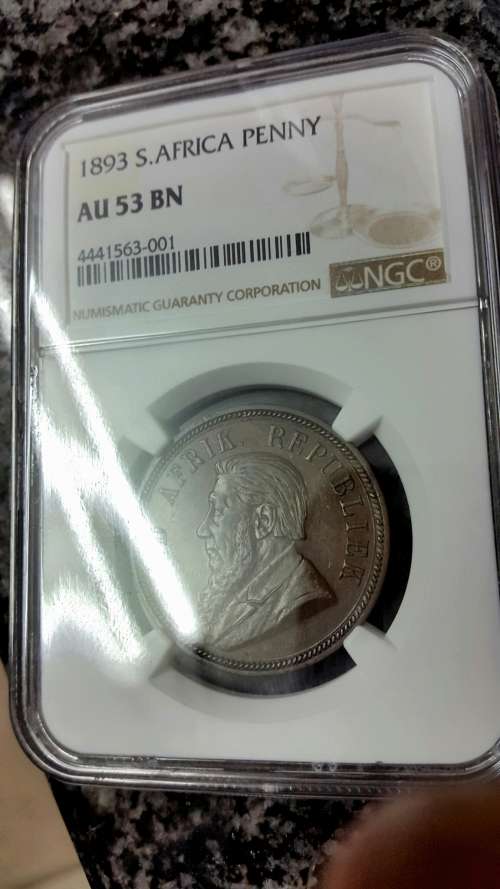 RARE 1893 ZAR PENNY GRADED AU 53 BN BY NGC