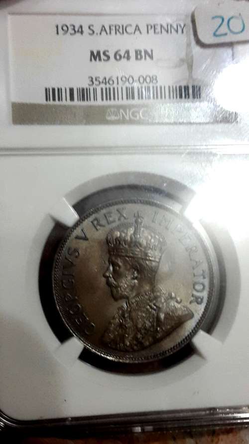 1934 SA UNION PENNY    GRADED MS 64 BN   BY NGC