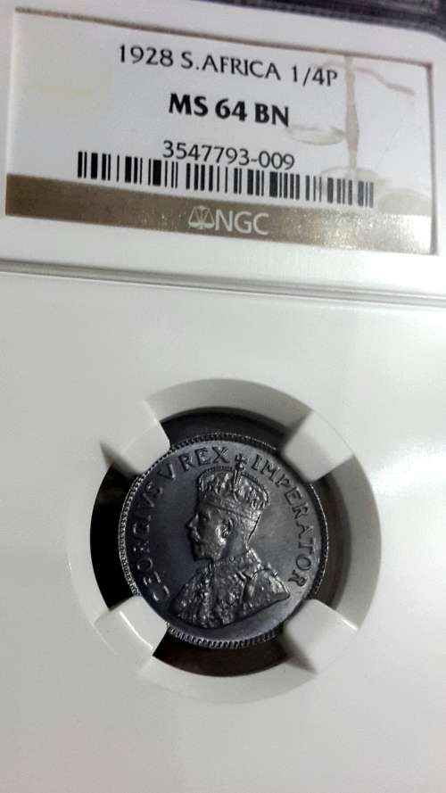 1928   SA UNION  1/4 P  GRADED  MS 64 BN  BY NGC
