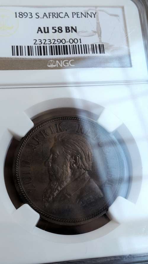 RARE 1893 ZAR PENNY GRADED AU 58 BN BY NGC