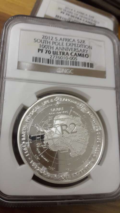 2012  PROOF SILVER 2 OZ   R2  SOUTH POLE  GRADED PF  70 ULTRA CAMEO  BY NGC
