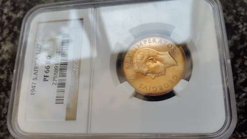 1947 SA UNION HALF PENNY  GRADED  PF 66 RD   BY NGC