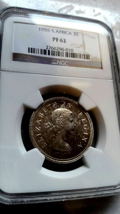 1955  SA UNION  2 SHILLINGS  GRADED  PF 62   BY NGC