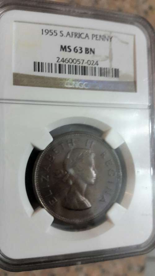 1955 RSA 1 PENNY GRADED MS63 BN BY NGC