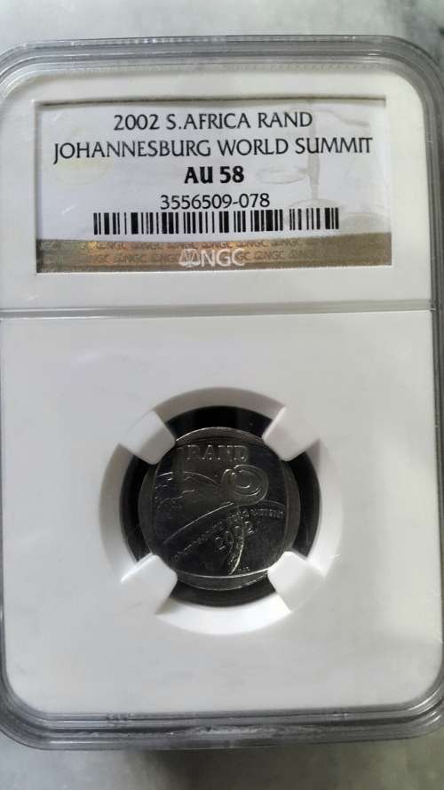 2002 RSA 1 RAND JOHANNESBURG WORLD SUMMIT GRADED AU58 BY NGC