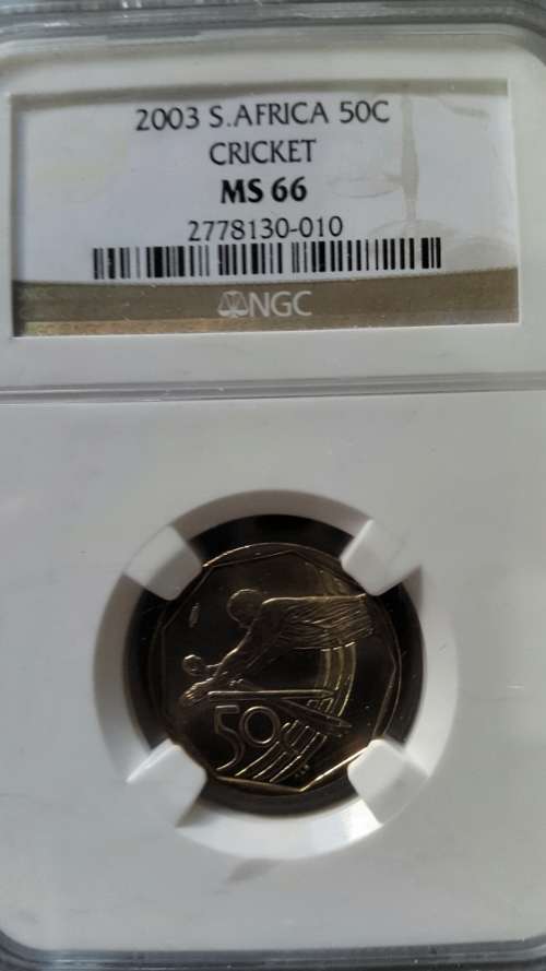 2003 RSA 50 CENT CRICKET GRADED MS66 BY NGC