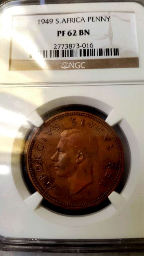 1949 UNION OF SA 1 PENNY GRADED PF62 BN BY NGC