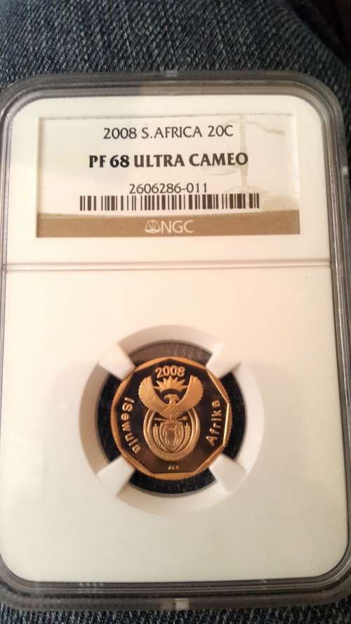2008 RSA 20 CENT GRADED PF68 ULTRA CAMEO BY NGC