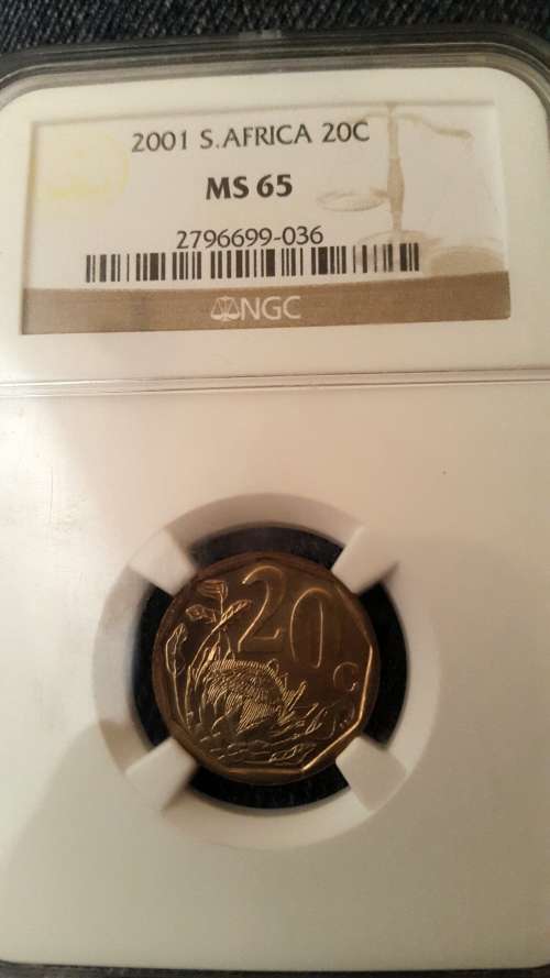 2001 RSA 20 CENT GRADED MS65 BY NGC