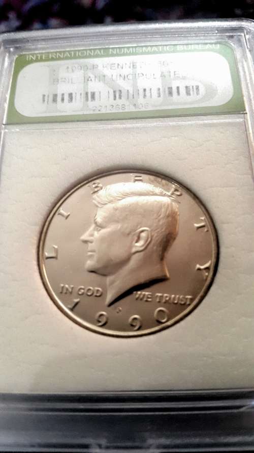 1990 P.KENNEDY 1/2 DOLLAR GRADED BRILLIANT UNCIRCULATED BY INB