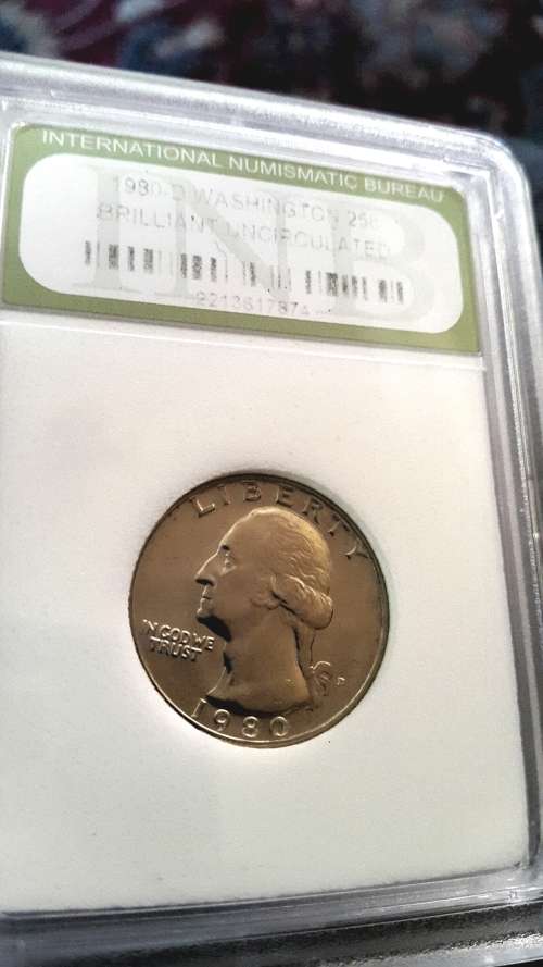 1980 D.WASHINGTON 1/4 DOLLAR GRADED BRILLIANT UNCIRCULATED BY INB